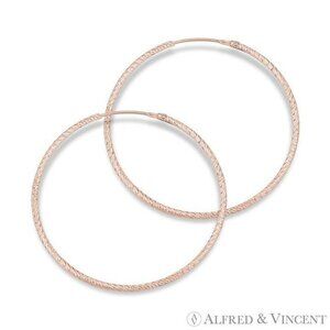 Diamond-Cut Pave Tube Hoop Earrings in .925 Sterling Silver w/ 14k Rose Gold